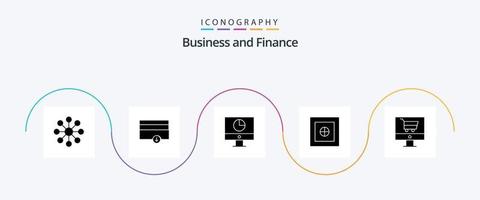 pacote de ícones de glifo 5 financeiro, incluindo loja. comércio eletrônico. gráfico. carrinho. dinheiro vetor