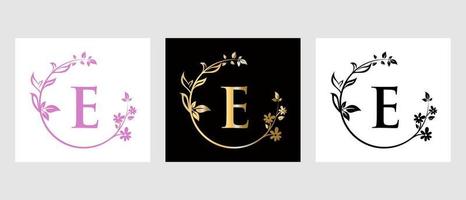 letra e logotipo de beleza para modelo decorativo, flor, spa vetor