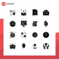 16 interface do usuário pacote de glifos sólidos de sinais e símbolos modernos de comunicação de entrega de contato de e-mail elementos de design de vetores editáveis
