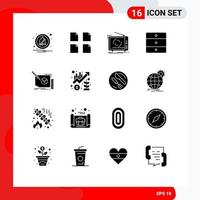 16 ícones criativos, sinais e símbolos modernos de conteúdo de quadro, publicidade, guarda-roupa, elementos de design de vetores editáveis em casa