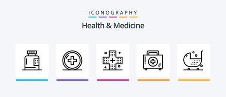 pacote de ícones de linha 5 de saúde e medicina, incluindo saúde. prancheta. ginástica. medicina. Formato. design de ícones criativos vetor