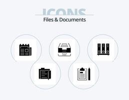 arquivos e documentos glifo icon pack 5 design de ícone. dados. arquivo. bloco de anotações. papel. Boletim de Notícias vetor