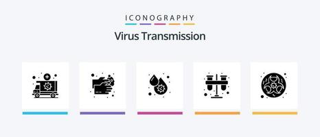 pacote de ícones de glifo de transmissão de vírus 5, incluindo perigo. estágio. sangue. laboratório. teste. design de ícones criativos vetor