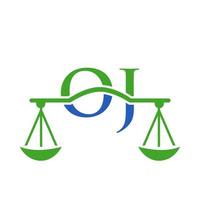 carta oj design de logotipo de escritório de advocacia para advogado, justiça, advogado, jurídico, serviço de advogado, escritório de advocacia, escala, escritório de advocacia, advogado de negócios corporativos vetor