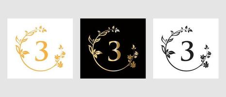 letra 3 logotipo de beleza para modelo decorativo, flor, spa vetor