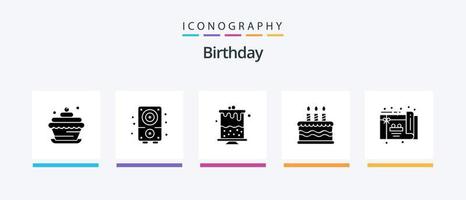 pacote de ícones de glifo de aniversário 5, incluindo . Festa. aniversário. aniversário. bolo. design de ícones criativos vetor