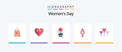 pacote de ícones plana 5 do dia das mulheres, incluindo mulheres. flor. Presente. crescimento. dia. design de ícones criativos vetor