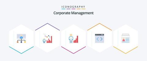 pacote de ícones planos de gerenciamento corporativo 25, incluindo sistema. contente. gestão. gestão. corporativo vetor