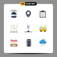conjunto de 9 sinais de símbolos de ícones de interface do usuário modernos para tarefa de lâmpada de ônibus interior grave elementos de design de vetores editáveis