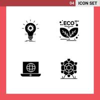 conjunto de 4 sinais de símbolos de ícones de interface do usuário modernos para elementos de design de vetores editáveis de inovação de folha de bulbo