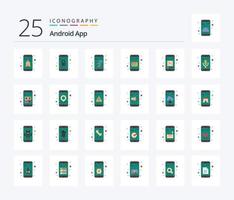 Android app 25 pacote de ícones de cores planas, incluindo celular. calendário. aplicativo. aplicativo. Wi-fi vetor