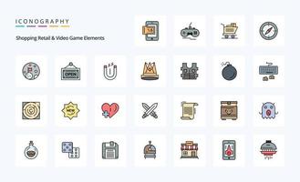 25 elementos de varejo e videogame cheios de ícones de estilo vetor