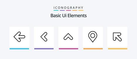 pacote básico de ícones da linha 5 de elementos da interface do usuário, incluindo mídia. marca páginas. SMS. direita. flecha. design de ícones criativos vetor