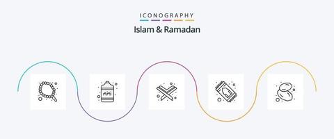 Pacote de ícones da linha 5 do Islã e do Ramadã, incluindo datas. tapete. islamismo. oração. islamismo vetor
