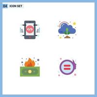 conjunto de pictogramas de 4 ícones planos simples de codificação de finanças, controle da web, dinheiro, elementos de design de vetores editáveis