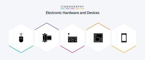 Pacote de ícones de 25 glifos para dispositivos, incluindo ipad. vídeo. dispositivo. registro. câmera vetor