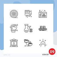 9 ícones criativos, sinais modernos e símbolos da ciência, átomo, casamento, chave inglesa, arquiteto, elementos de design vetorial editáveis vetor