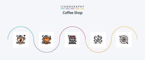 linha de cafeteria cheia de pacote de 5 ícones planos, incluindo café. utensílios. cafeteria. colher. Forquilha vetor