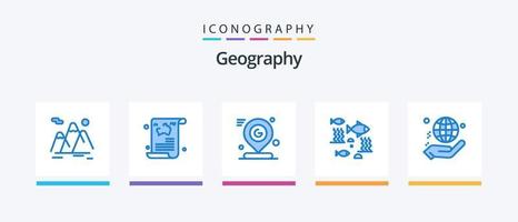 pacote de ícones de geografia azul 5, incluindo rio. peixe. viagem. marca. PIN. design de ícones criativos vetor