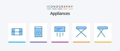 pacote de ícones de 5 aparelhos azul, incluindo casa. interior. condicionador. doméstico. mobiliário. design de ícones criativos vetor