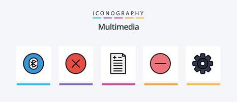 linha multimídia cheia de 5 ícones incluindo multimídia. meios de comunicação. multimídia. adicionar. sistema. design de ícones criativos vetor