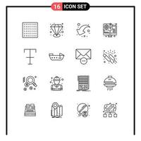 grupo de símbolos de ícone universal de 16 contornos modernos de formato de barco para baixo fonte web elementos de design de vetores editáveis