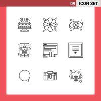 grupo de símbolos de ícones universais de 9 contornos modernos de aparência de dedo da web, clique em software editável em elementos de design vetorial vetor