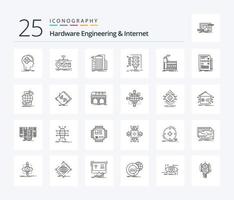 engenharia de hardware e pacote de ícones de 25 linhas da Internet, incluindo monitoramento. cidade. de. urbano. sensor vetor