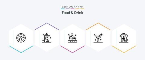 pacote de ícones de 25 linhas de comida e bebida, incluindo . Comida. fazer compras. beber. vetor