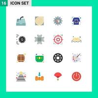 conjunto de 16 símbolos de ícones de interface do usuário modernos, sinais para esboço de passeio, impressão de camisa aumatada, pacote editável de elementos de design de vetores criativos