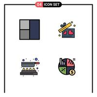 conjunto de 4 sinais de símbolos de ícones de interface do usuário modernos para fritura de grade, amor, cozinheiro, investimento, elementos de design de vetores editáveis