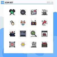 16 interface do usuário pacote de linha cheia de cores planas de sinais modernos e símbolos de gestos tempo de estudo relógio de programação aberta editável elementos de design de vetor criativo