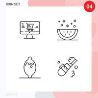 conjunto de linha de interface móvel de 4 pictogramas de monitor de frutas cozinhar refeição mais limpo elementos de design de vetores editáveis