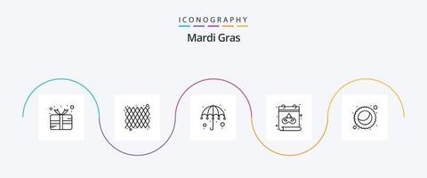 Mardi Gras Line 5 Icon Pack incluindo torta. Carnaval. colorida. encontro. calendário vetor