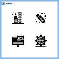 conjunto de 4 sinais de símbolos de ícones de interface do usuário modernos para tela de lançamento, vara espacial, elementos de design de vetores editáveis ao vivo