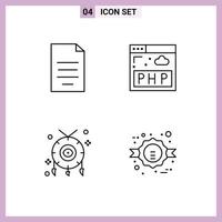 4 ícones criativos sinais e símbolos modernos de culturas de documentos financiam elementos de design de vetor editável ocidental php