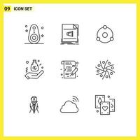 9 ícones criativos, sinais modernos e símbolos de mão, som, orçamento, moeda criptográfica, elementos de design de vetores editáveis