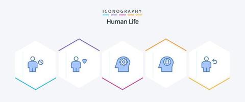 pacote de ícones azuis 25 humanos, incluindo costas. cabeça. coração. global. mente vetor