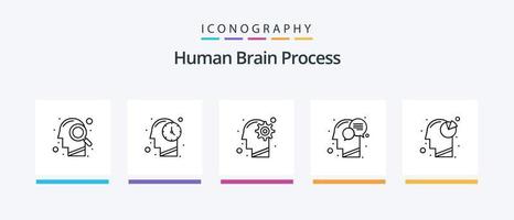 pacote de ícones da linha 5 do processo do cérebro humano, incluindo mente. cabeça. mental. Escreva. mente. design de ícones criativos vetor