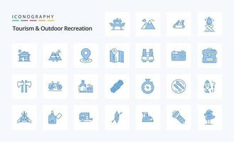 25 pacotes de ícones azuis de turismo e recreação ao ar livre vetor