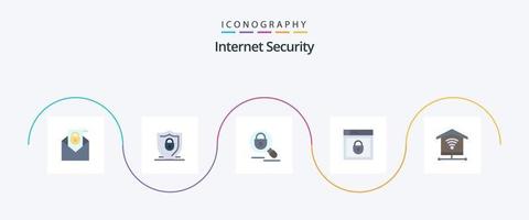 Internet Security Flat 5 Icon Pack, incluindo segurança. segurança da web. procurar. escudo. Internet vetor