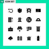 conjunto de pictogramas de 16 glifos sólidos simples de elementos de design de vetores editáveis de mesa de eletrodomésticos de festival móvel completo