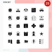 Pacote de glifos sólidos de 25 interfaces de usuário de sinais e símbolos modernos de jogos iot encanamento alerta de site editável elementos de design vetorial vetor