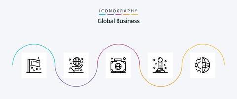 pacote de ícones da linha de negócios global 5, incluindo peão. o negócio. mão. bagagem. global vetor