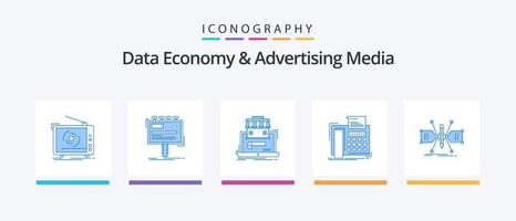 economia de dados e mídia publicitária pacote de ícones azul 5, incluindo telefone. fax. Painel publicitário. mercado on-line. organização. design de ícones criativos vetor