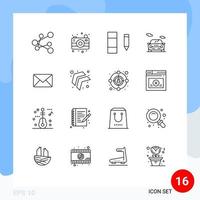 conjunto de pictogramas de 16 contornos simples de mensagem de seta editar elementos de design de vetores editáveis de veículo de correio