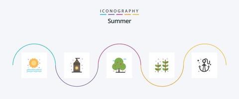 pacote de ícones de verão plano 5 incluindo . plantar. mar vetor