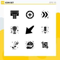 9 ícones criativos, sinais e símbolos modernos de elementos de design de vetores editáveis de balão quente de direção para baixo