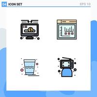 pacote de interface do usuário de 4 cores planas básicas de linhas preenchidas de vidro de caridade doar elementos de design vetorial editáveis da web thandai vetor