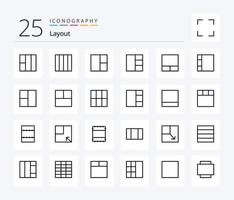 pacote de ícones de 25 linhas de layout, incluindo rotação. visualizar. maximizar. tela cheia. rede vetor